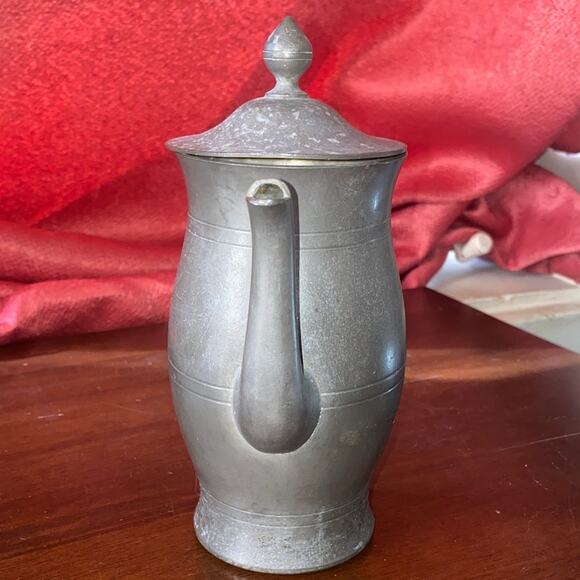 Vntg Pewter Coffee Tea Pot Server Service Lidded Gooseneck Spout Pitcher Hinged - Picture 5 of 10